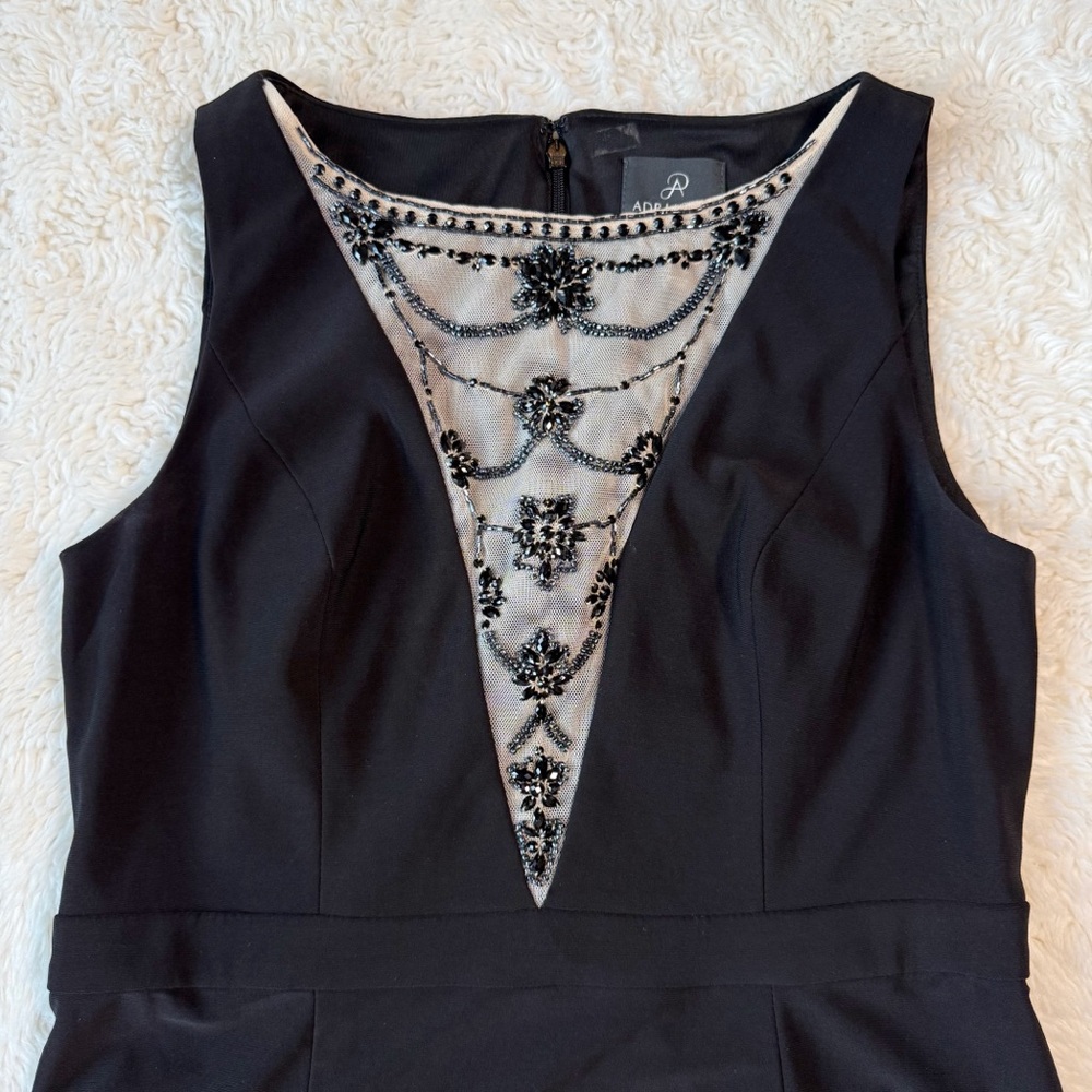 Adrianna Papell Woman Black Beaded Mesh Sleeveless Maxi Evening Formal Dress US6